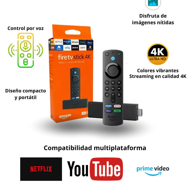 4K Stick TV + Canales 12000 Nacional e Inter + Control Smart+ Alexa Voz Comando  + Garantia